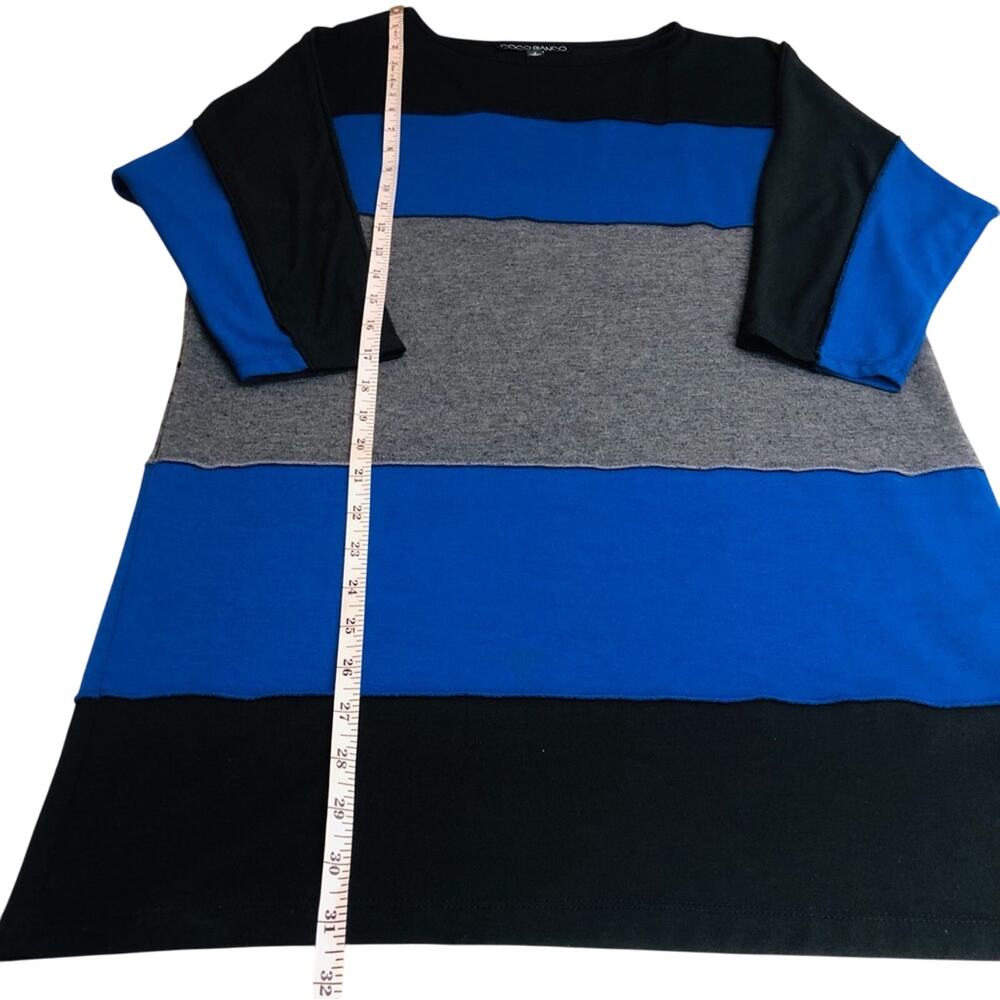Coco Bianco Color Block Scoop Neck Tunic Dolman Sleeve Blue Gray Black - Picture 8 of 16